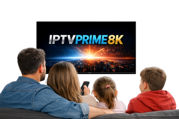 Famille regardant IPTV Prime 8K Canada sur Smart TV